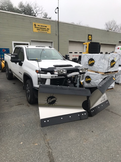 Chevrolet Silverado with Fisher XV2 snow plow at PTO's Repair